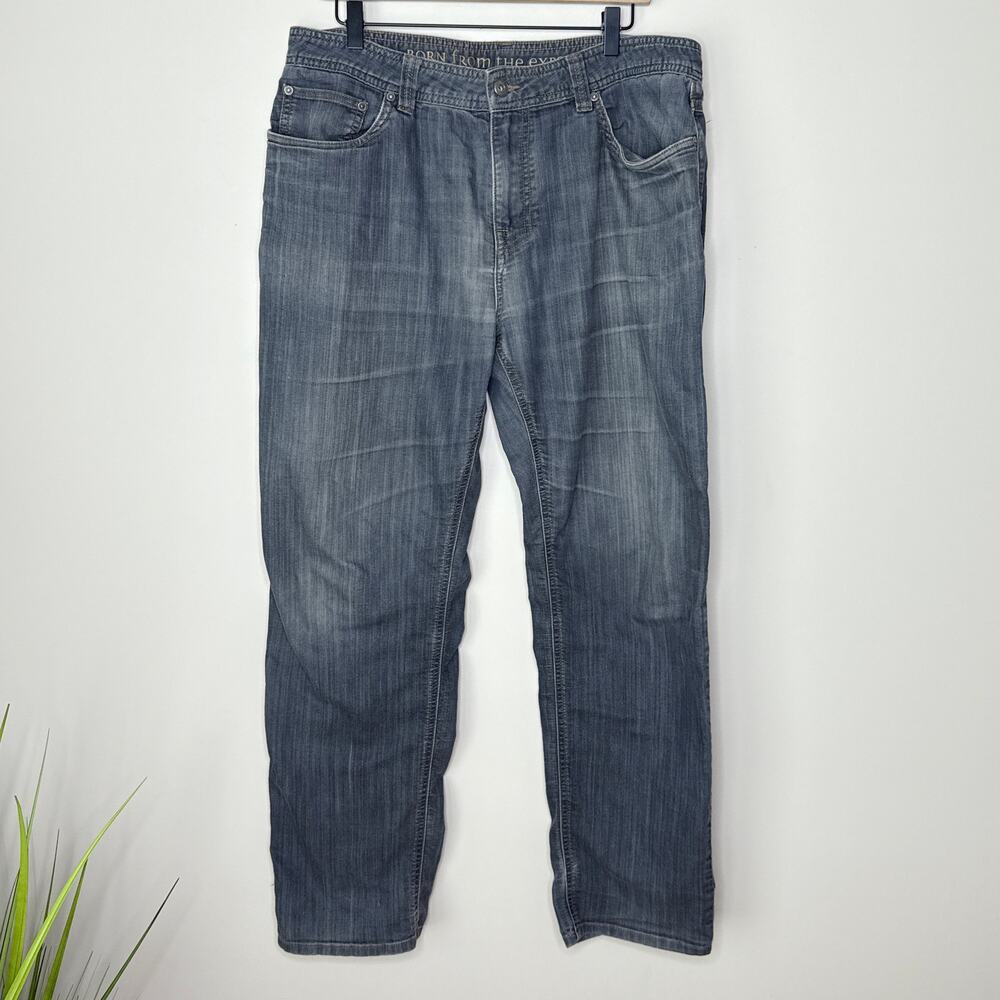 prAna Slim Fit Jeans Mens 36x32 Gray Medium Wash Straight Leg Mid Soft Fabric